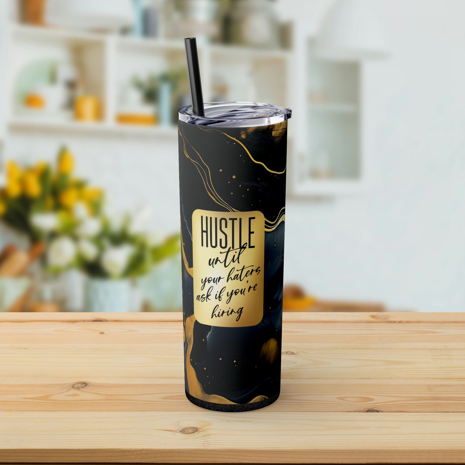 Customizable "Hustle until Your Haters Ask" 20oz Skinny Tumbler